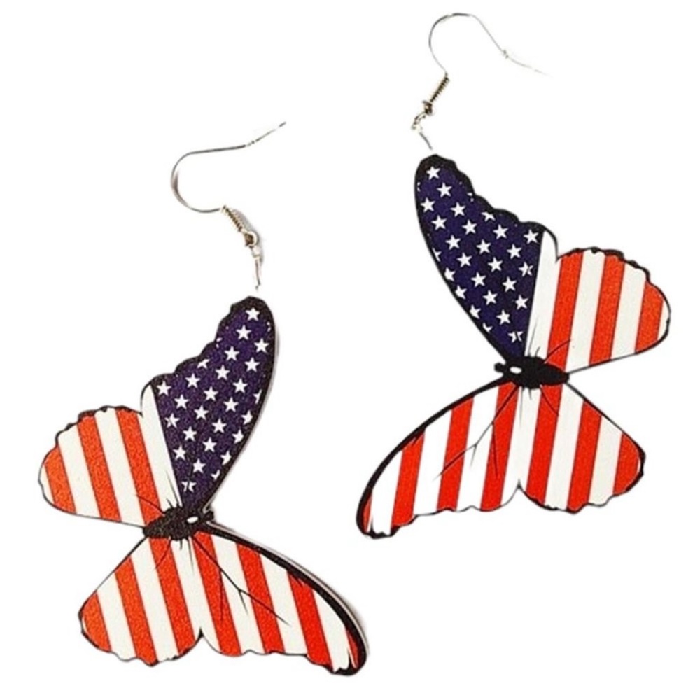 NWT USA flag print butterfly dangle earrings